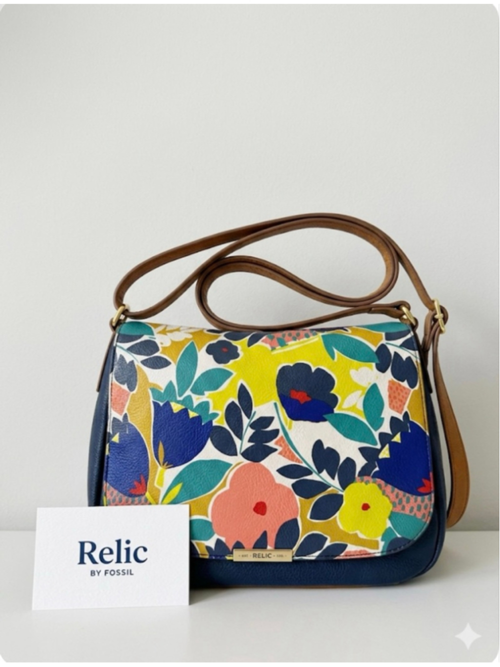 Relic by Fossil Floral Crossbody Bag Blue Yellow